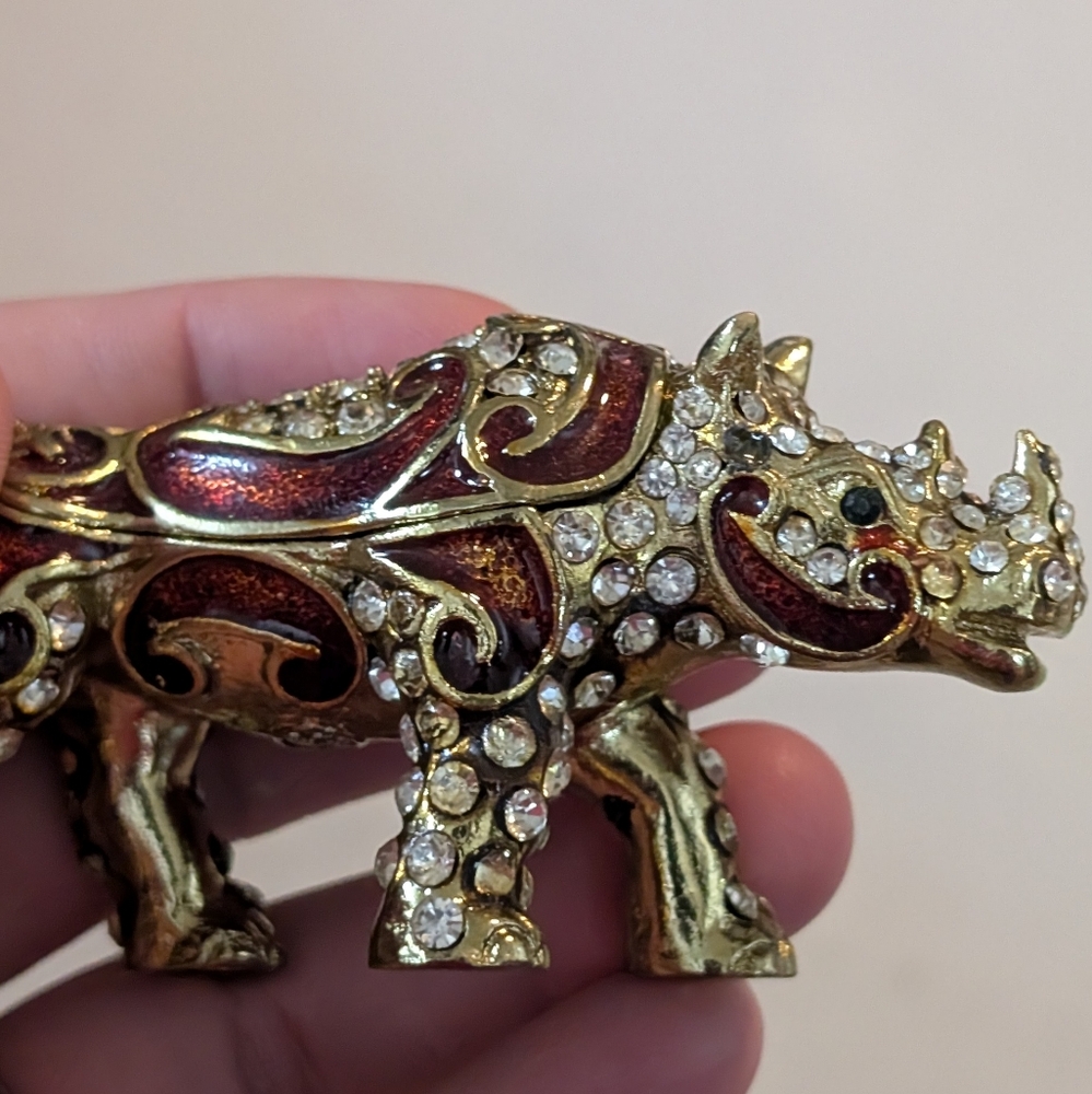 New Gold and Red Rhinoceros Figurine with Crystal Accents